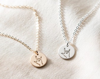 I Love You ASL Necklace, Sign Language Pendant Necklace, Hand Gestures Necklace | 14k Gold Fill, Sterling Silver, Rose Gold | LN209