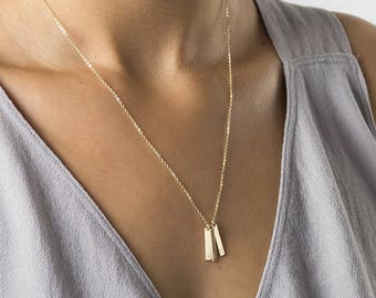 Vertical Bar Tag Necklace • Kids Names, Coordinates, Dates • Tiny Dainty Tags Custom Hand-Stamped Initial Necklace • Gift for Mom LN130_16_V