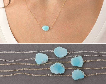 Raw Turquoise Necklace, GENUINE Sleeping Beauty Turquoise on 14k Gold Fill, Sterling Silver, or Rose Gold Fill / Layered and Long LN631