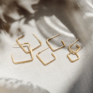 Square Hoops, Geometric Hoops, Modern Hoop Earrings, Huggie Hoops, Rectangle Hoops | 14k Gold Fill, Sterling Silver | GEZ0459