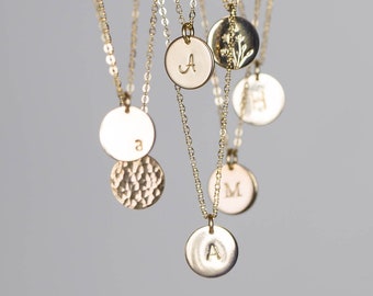 Personalized Disk Necklace, Custom Initials Pendant, Symbolic Coin Necklace | 14k Gold Fill, Sterling Silver, Rose Gold | LN209