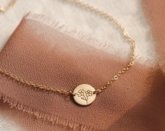 Floral Charm Bracelet, Custom Flower Bracelet, Floral Disk Bracelet, Dainty Charm | 14k Gold Fill, Sterling Silver, Rose Gold | GBL_0209