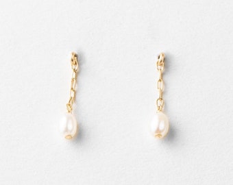 Freshwater Pearl Drop Earrings, Dainty Pearl Earrings, Pearl Dangle Earrings, Wedding Jewelry | 14k Gold Fill, Sterling Silver | GED_0640