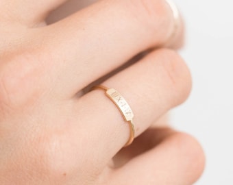 Dainty Bar Ring • Personalized Ring (or blank) • Stacking Ring • Custom Name • Hand Stamped • 14k Gold Fill, Sterling Silver, LR450