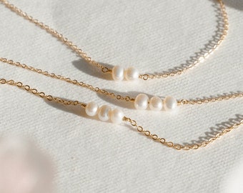 Custom Pearl Necklace, Choose Up to 7 Pearls, Dainty Layering Chain, Meaningful Gift | 14k Gold Fill, Sterling Silver, Rose Gold | LN613