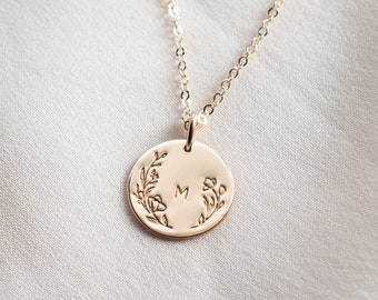 Dainty Flower Initial Necklace, Personalized Floral Necklace, Gift for Moms, Daughters | 14k Gold Fill, Sterling Silver, Rose Gold | LN213