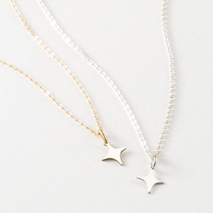 Tiny Star Necklace, Celestial Pendant Necklace, 4 Point Star Necklace, Falling Star Necklace | 14k Gold Fill, Sterling Silver | GNV_0233