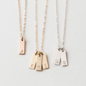 Tiny Initial Tag Necklace, Personalized Bar Tag Necklace, Vertical Bar Necklace | 14k Gold Fill, Sterling Silver, Rose Gold | LN140_12_V