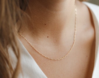 Mini Paperclip Necklace, Dainty Chain Necklace, Minimal Chain, Link Chain Necklace | 14k Gold Fill, Sterling Silver | GNC_0019