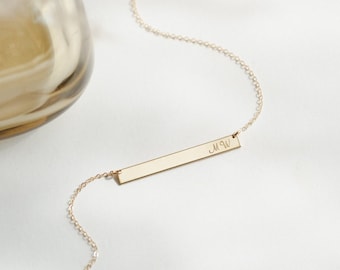 Personalized Motherhood Bar Necklace, Custom Kids Nameplate, Children's Initials | 14k Gold Fill, Sterling Silver, Rose Gold | LN140_35_H