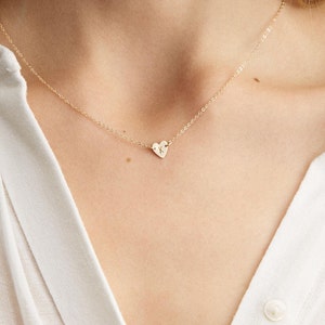 Tiny Initial Heart Necklace, Dainty Personalized Heart Pendant, Custom Letter Necklace 14k Gold Fill, Sterling Silver, Rose Gold LN124_L image 7