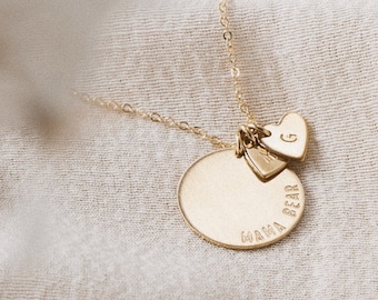 Personalized Disk Necklace, Dainty Heart Charm Necklace, Custom Pendant Necklace | 14k Gold Fill, Sterling Silver, Rose Gold | LN228