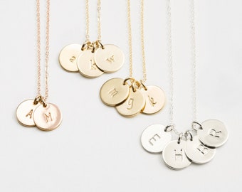 Initial Necklace with Personalized Disks, Dainty Custom Coin Pendant, Small Disk Necklace | 14 Gold Fill, Sterling Silver, Rose Gold | LN209