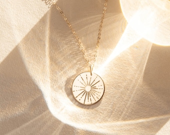 Large Sunbeam Necklace, Minimal Celestial Pendant, Sun Tarot Jewelry, Sunshine Necklace | 14k Gold Fill, Sterling Silver, Rose Gold | LN216