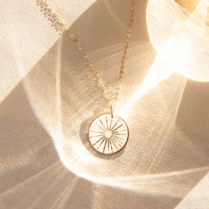 Large Sunbeam Necklace, Minimal Celestial Pendant, Sun Tarot Jewelry, Sunshine Necklace 14k Gold Fill, Sterling Silver, Rose Gold LN216 画像 1