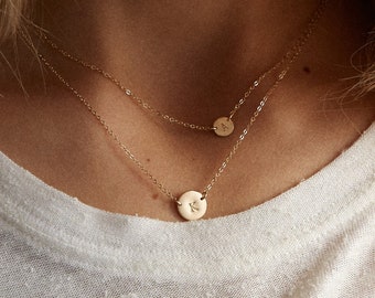 Initial Necklace Set of 2, Custom Dainty Layered Necklace, Personalized Letter Pendants | 14k Gold Fill, Sterling Silver, Rose Gold | LS935