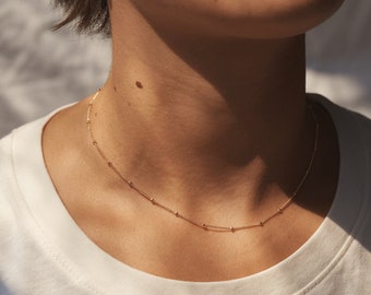 Zierliche Halsband Halskette, Satelliten Kette Halskette, Zarte Choker Halskette, Minimal Layering Kette | 14k Gold Fill, Sterling Silber | LN801