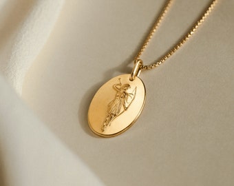 Moon Goddess Necklace, Artemis Pendant Necklace, Collectible Medallion Necklace | 14k Gold Fill, Sterling Silver | GNV_0234_AR