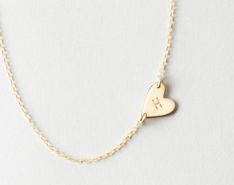 Personalized Heart Initial Necklace, Asymmetrical Heart Pendant, Heart Choker Necklace | 14k Gold Fill, Sterling Silver, Rose Gold | LN230_L
