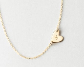 Personalisierte Herz Initial Halskette, Asymmetrischer Herz Anhänger, Herz Choker Halskette | 14k Gold Fill, Sterling Silber, Roségold | LN230_L