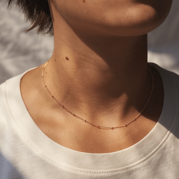 Zierliche Halsband Halskette, Satelliten Kette Halskette, Zarte Choker Halskette, Minimal Layering Kette | 14k Gold Fill, Sterling Silber | LN801