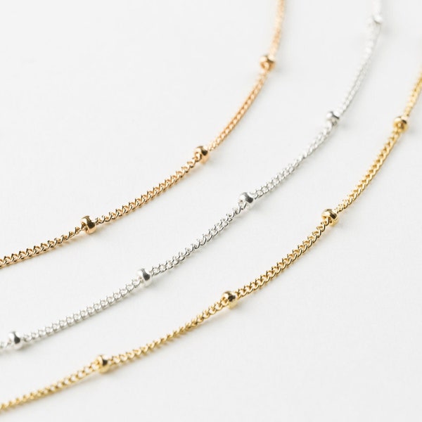 Dainty Satellite Chain, Beaded Layering Chain, Delicate Collar Necklace, Dewdrops Chain | 14k Gold Fill, Sterling Silver, Rose Gold | LN801