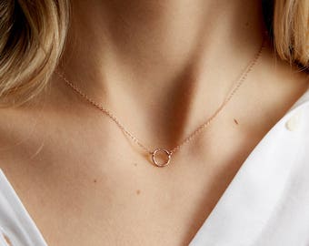 Dainty Rose Gold Necklace, Delicate Open Circle Karma Pendant - 14k Gold Filled / Sterling Silver Layering Chain - LN132
