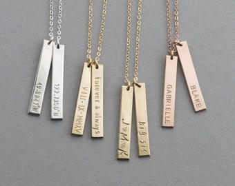 Personalized Vertical Bar Necklace, Custom Name Tag Necklace, Vertical Tag Necklace | 14k Gold Fill, Sterling Silver, Rose Gold | LN140_25_V