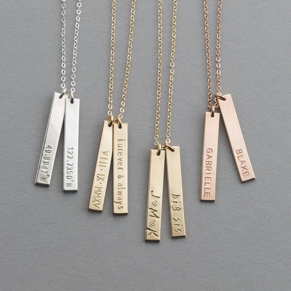 Personalized Vertical Bar Necklace, Custom Name Tag Necklace, Vertical Tag Necklace | 14k Gold Fill, Sterling Silver, Rose Gold | LN140_25_V