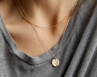 Set van 2 gelaagde kettingen, sierlijke satellietketting, gepersonaliseerde hangerketting | 14k gouden vulling, sterling zilver, roségoud | LS959