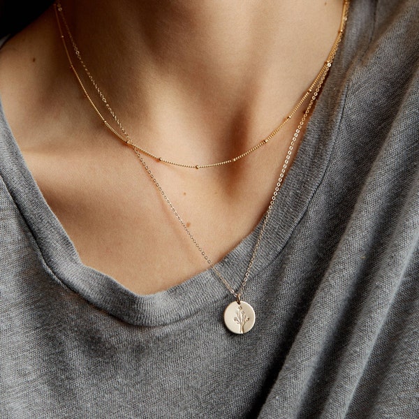 Set of 2 Layered Necklaces, Dainty Satellite Chain, Personalized Pendant Necklace | 14k Gold Fill, Sterling Silver, Rose Gold | LS959