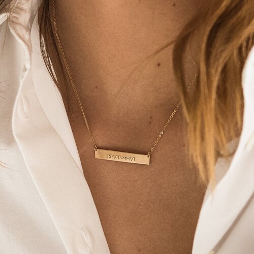 Personalized Gold Bar Necklace Custom 
