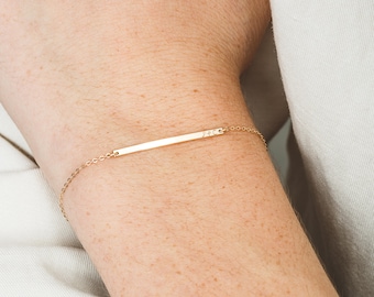Extra Dainty, Personalized Initial Bracelet • Custom Delicate, Tiny Letters •  Minimal, Narrow Bar • Gold, Silver or Rose Gold • LB120_30