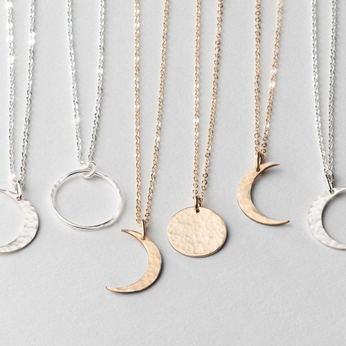 Solid 14k Gold Moon Necklace Simple Minimalist Gold Crescent Etsy