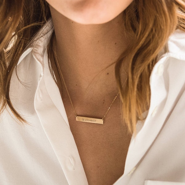 Personalized Bar Necklace, Custom Names, Dates, Roman Numerals, Initials, Symbols | 14k Gold Fill, Sterling Silver, Rose Gold | LN155_32