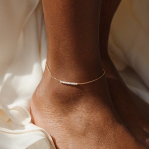 Dainty Birthstone Anklet, Freshwater Pearl Anklet, Minimal Gemstone Anklet, Turquoise Anklet 14k Gold Fill, Sterling Silver GKL_0603 image 1