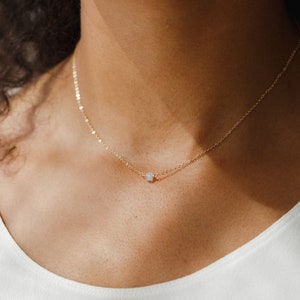Dainty Birthstone Necklace, Gemstone Bracelet, Opal, Sapphire, Ruby, Emerald, Aquamarine 14k Gold Fill, Sterling Silver, Rose Gold LN630 image 1