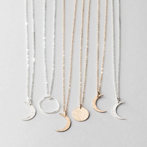 Dainty Moon Phase Necklace, Crescent Moon, Waxing Moon, Waning Moon, Full Moon, Celestial Necklace 14k Gold Fill, Sterling Silver LN116 image 5