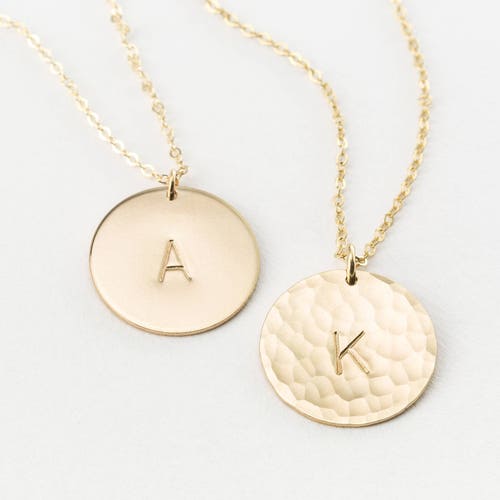 Large Personalized Initial Necklace Large Disc With Letter - Etsy