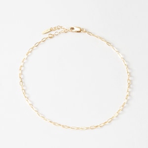 Mini tobillera de clip de papel, tobillera de cadena delicada, tobillera mínima, tobillera de cadena de eslabones / relleno de oro de 14 k, plata de ley