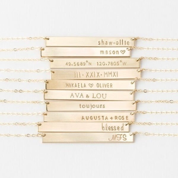 Custom Name Necklace, Personalized Nameplate Necklace, Coordinates Bar Necklace | 14k Gold Fill, Sterling Silver, Rose Gold | LN140_35_H