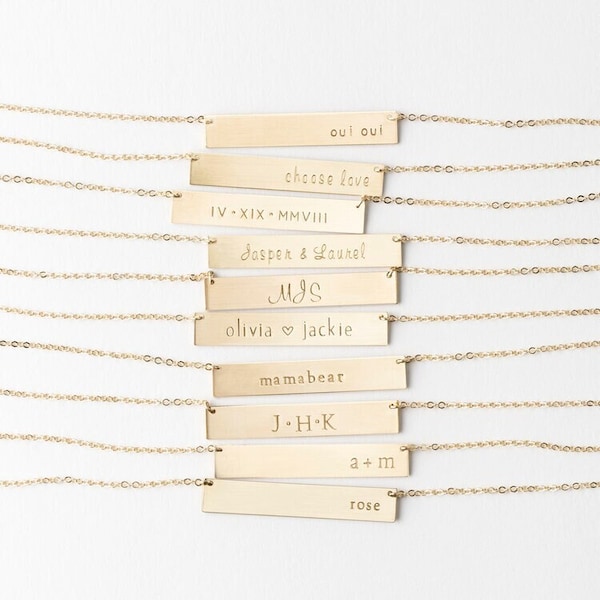 Personalized Bar Necklace for Names, Initials, Dates, Roman Numerals, Coordinates | 14k Gold Fill, Sterling Silver, Rose Gold | LN155_32