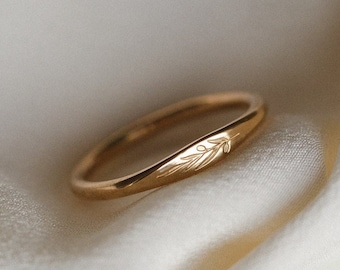 Anillo de sello de rama de olivo, anillo de sello delicado, anillo de sello delgado, anillo de apilamiento botánico / relleno de oro de 14 k, plata de ley / GRB_0512