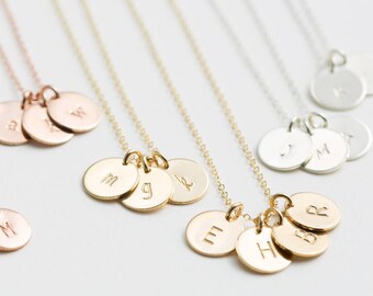 Initial Necklace, Personalized Dainty Disc Necklace • Monogram Necklace, Delicate SMALL DISKS • Silver, Rose Gold Initial Necklace • LN209.2