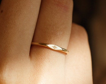 Anillo de sello celestial, anillo de sello de estrella, anillo de estrella delicado, anillo de sello de estilo vintage / relleno de oro de 14 k, plata de ley / GRB_0514