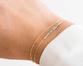 Dainty Gemstone Bracelet - Delicate Natural Birthstone Layering Chain - Gold, Rose or Sterling Silver - LB601