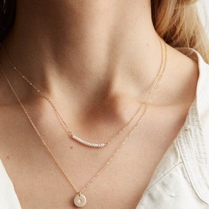 Dainty Birthstone Bar Necklace, Freshwater Pearl Necklace, Minimal Gemstone Necklace 14k Gold Fill, Sterling Silver LN603 image 5