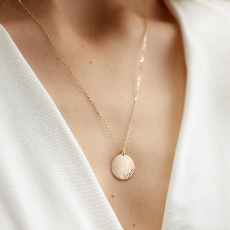 Personalized Name Necklace, Large Coin Pendant Necklace, Custom Date Disk Necklace | 14k Gold Fill, Sterling Silver | LN216 image 2
