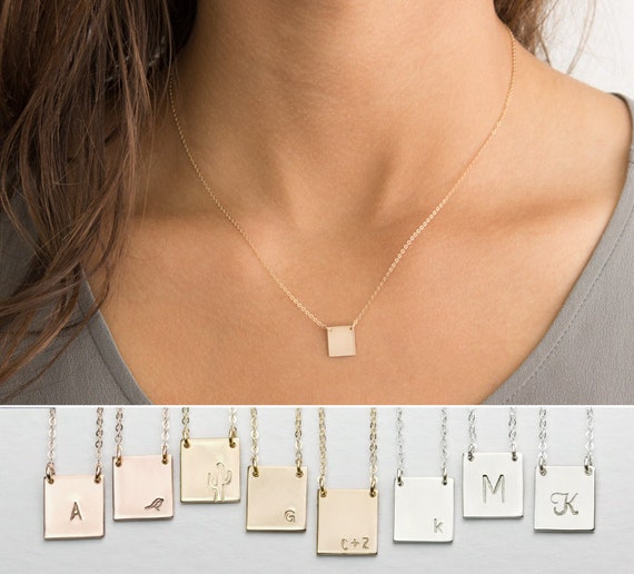 La Petite Rectangular Initial Charm Personalize 2 Rectangular Sterling Silver Charms Simple and Elegant Gifts for Her. Choice of Sterling Silver Chain Hand Brushed for Matte Finish