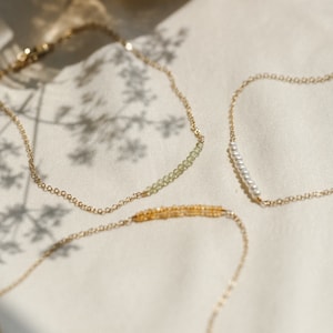 Dainty Birthstone Bar Bracelet, Freshwater Pearl Bracelet, Minimal Gemstone Bracelet 14k Gold Fill, Sterling Silver LB603 image 3
